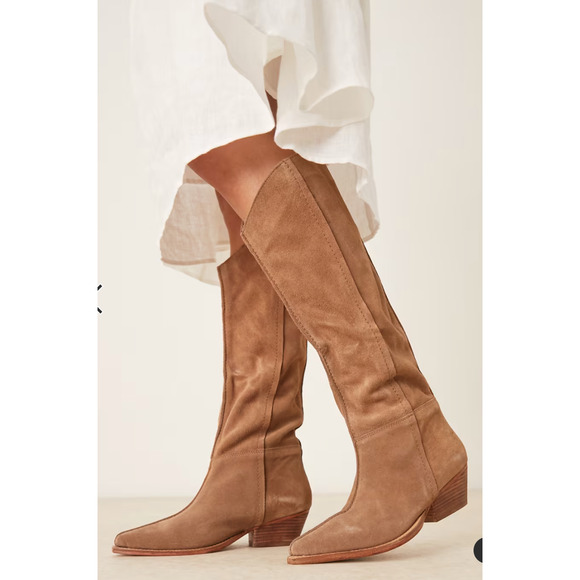 Free People Shoes - NEW FREE PEOPLE TAN SWAY LOW SLOUCH SUEDE LEATHER BOOTS SZ 36 US 5.5 6
